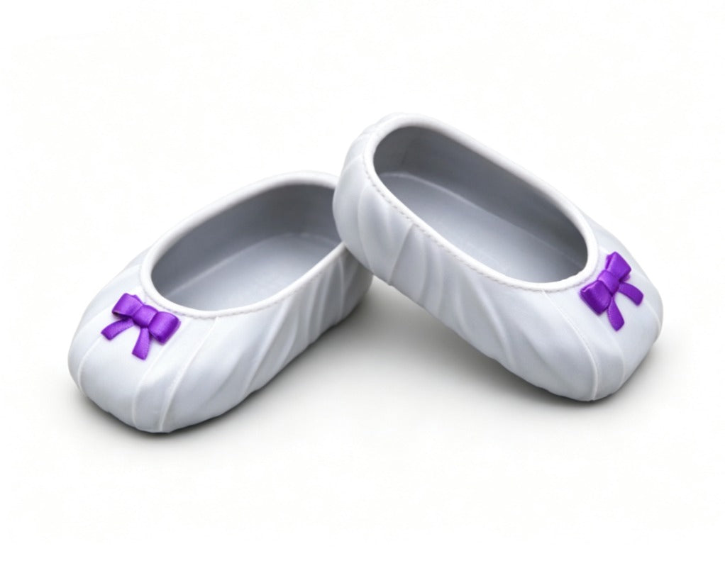 Gray Flat Ballet Shoes With Small Purple Bow Decor for 14.5'' doll Mini Ballet Costume Footwear Accessory