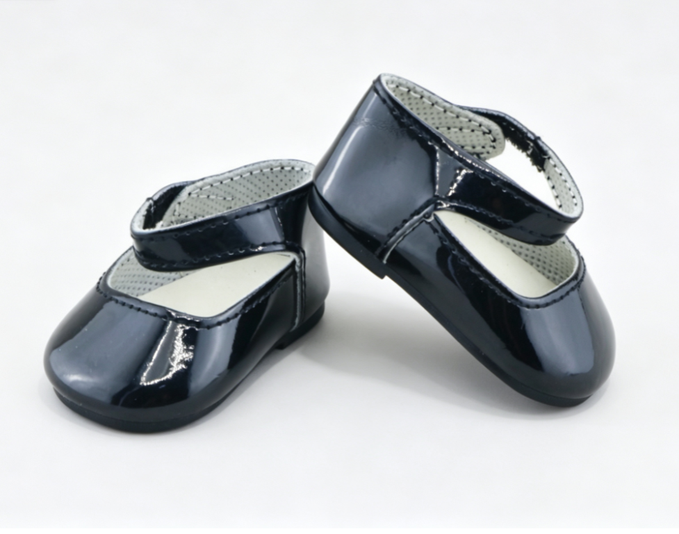 Glossy Black Single Strap Mary Jane Flat Shoes for 18'' doll School Formal Mini Footwear Accessory