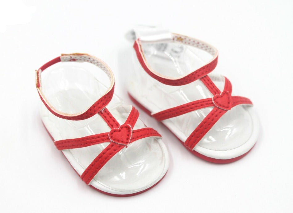 Red Heart Print Ruffle Strap Summer Sandals for 18 Inch Girl Doll Cute Casual Mini Footwear Accessory